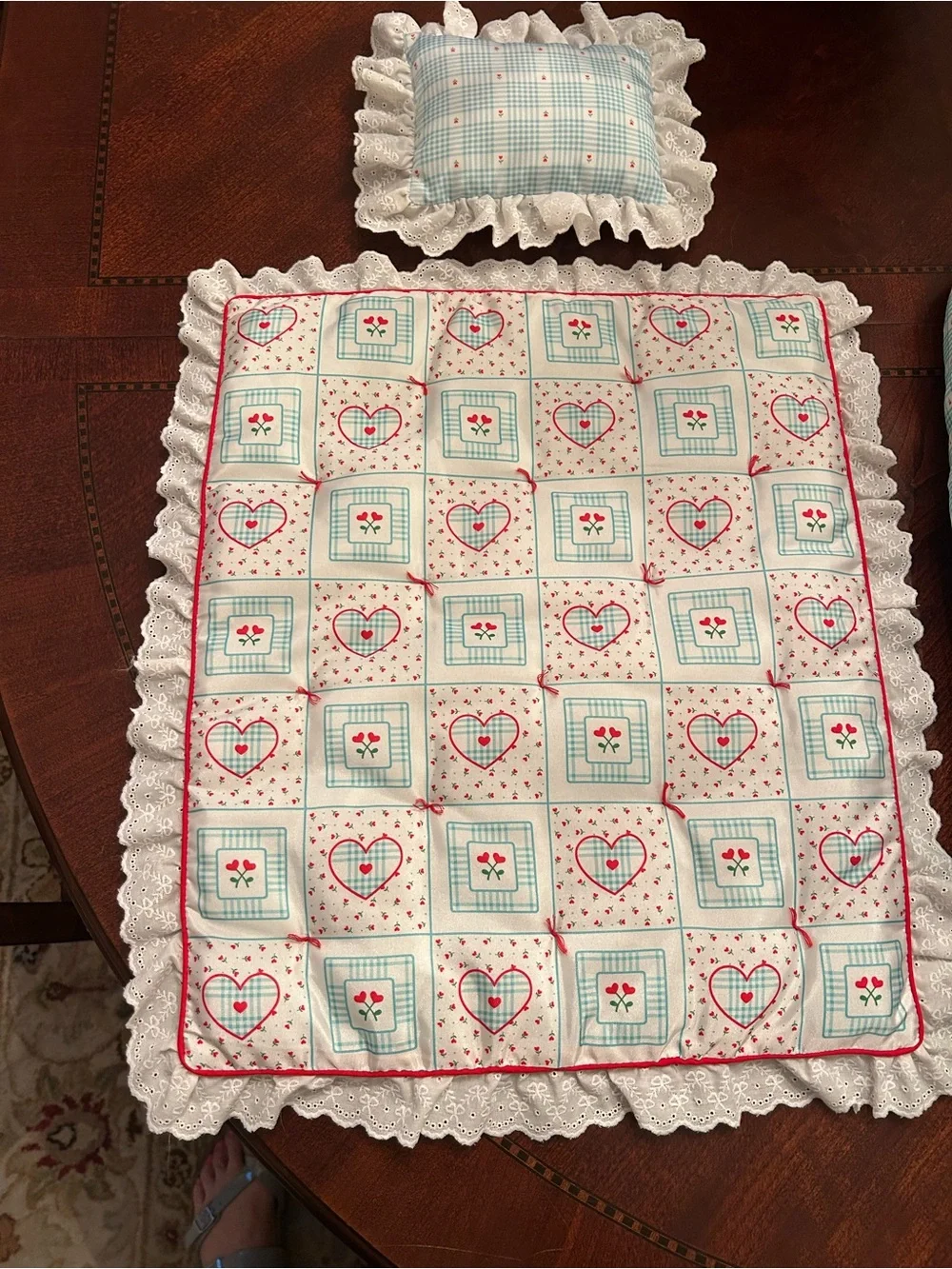 Like New American Girl Bitty Baby Plaid Quilted Bedding Set🩵🌹🩷